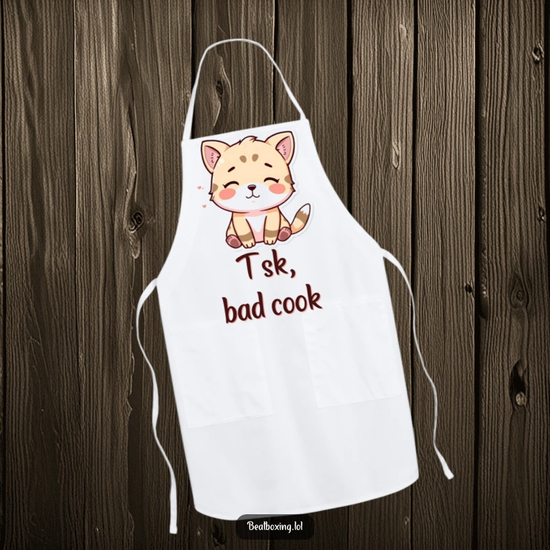 Funny apron featuring an animal character visually making a 'tsk' sound, for chefs with a sense of humor.