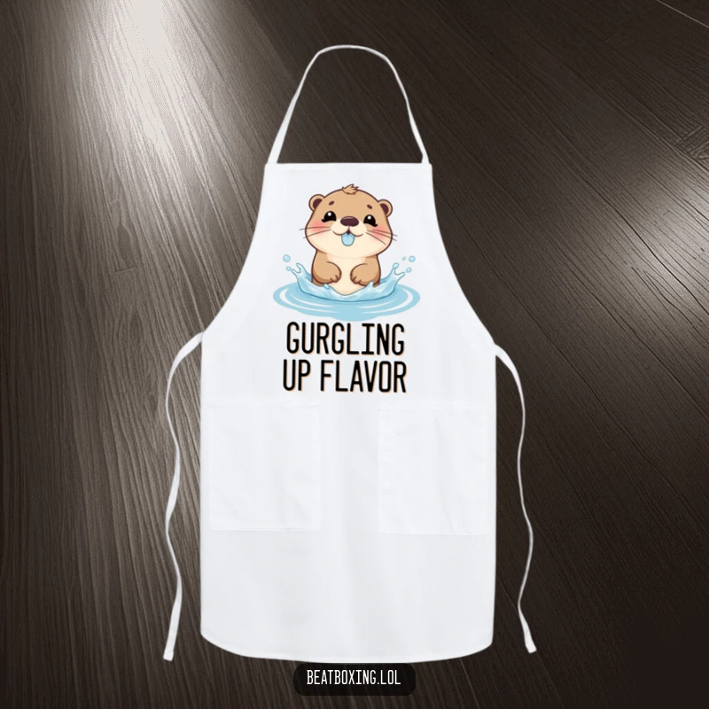 Funny Apron featuring a playful otter character splashing water and gurgling, ideal for humorous kitchen adventures.