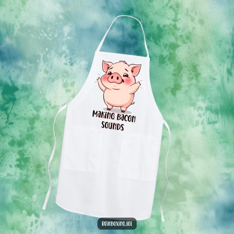 Funny Pig Bass Drop Apron: Plump pig grunting rhythmically, bass vibrations, ideal for kitchen use and humor.