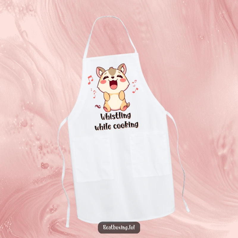 Funny Animal Sound Apron: A cute animal character sings with its mouth open, ideal for humorous kitchen wear.