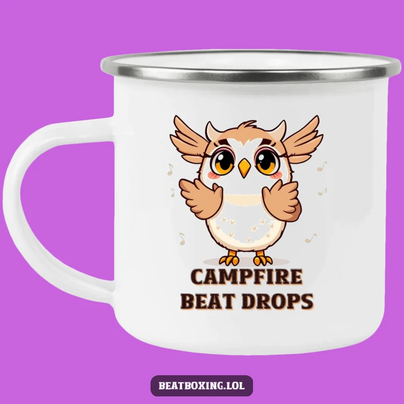 Funny Owl Beat Camping Mug: Sturdy Character, Perfect Humorous Gift for Campfire Melodies