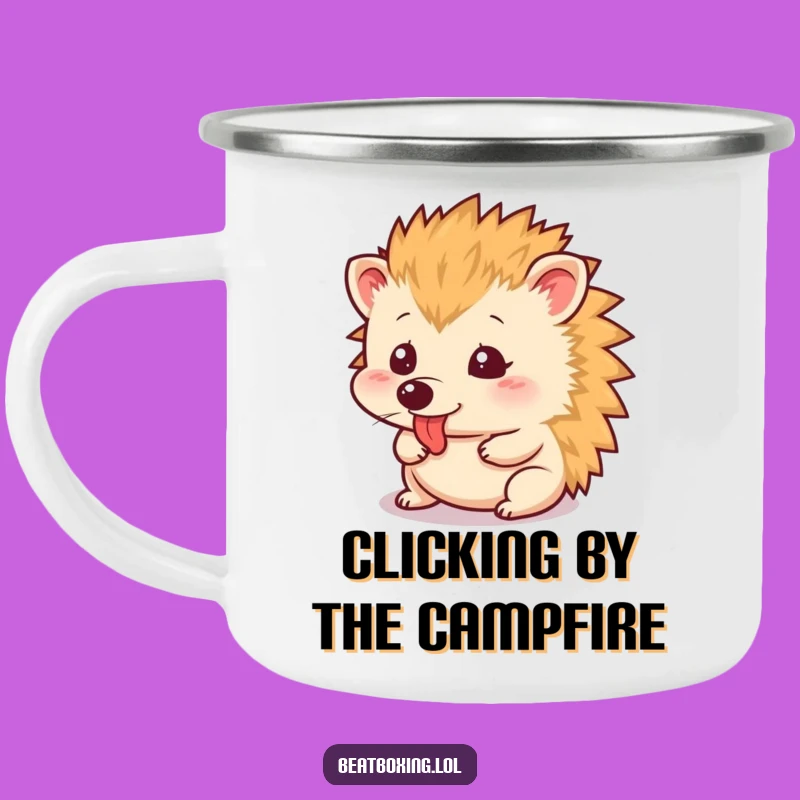 Funny Hedgehog Tongue Click Camping Mug: Adventure Fuel with Animal Humor