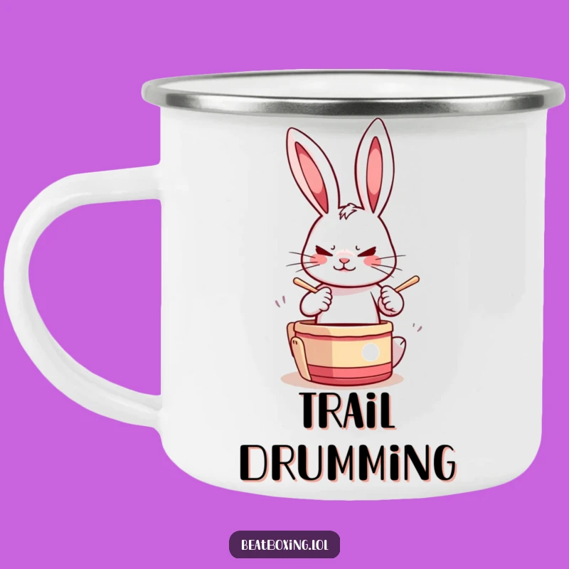 Durable Funny Drumming Rabbit Camping Mug: Adventure with Beats! A Rhythmic Funny Gift.