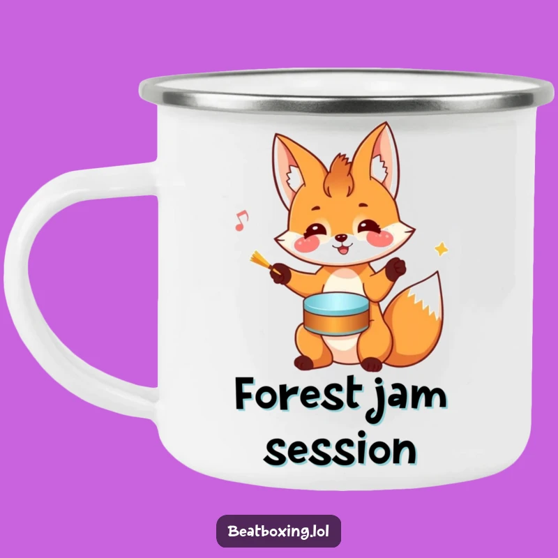 Funny Fox Drumming Camping Mug: Cheerful Head Rhythms Outdoor Gift