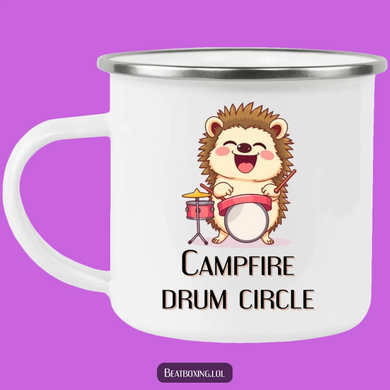 Funny Laughing Hedgehog Drummer Camping Mug - Outdoor Beat Sip