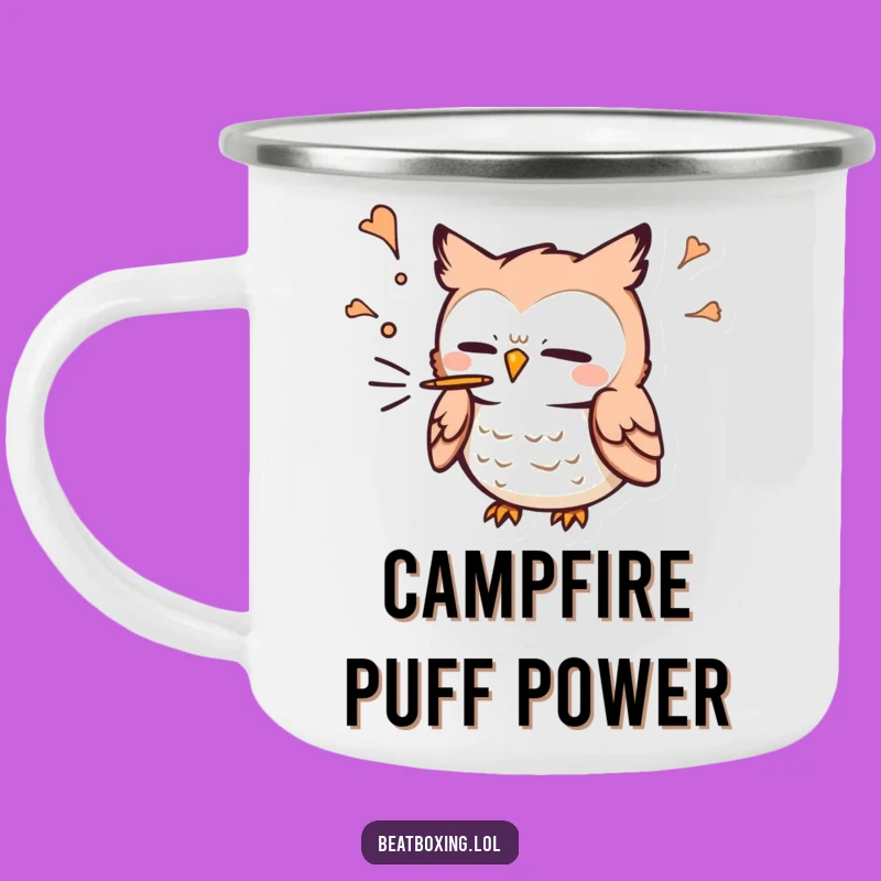 Funny Owl 'P' Sound Camping Mug: Durable Enamel Cup, Ideal Funny Gift for Campers