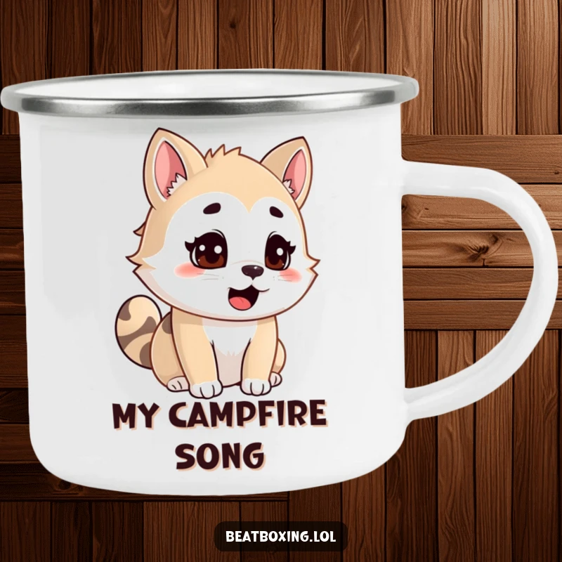 Funny Animal Camping Mug: An adorable character showing intense focus while vocalizing, built for outdoor adventures and music lovers.
