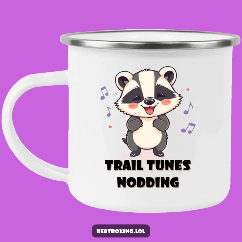 Funny Badger Camp Mug: Cheerful Head Nods, Hilarious Outdoor Music Gift