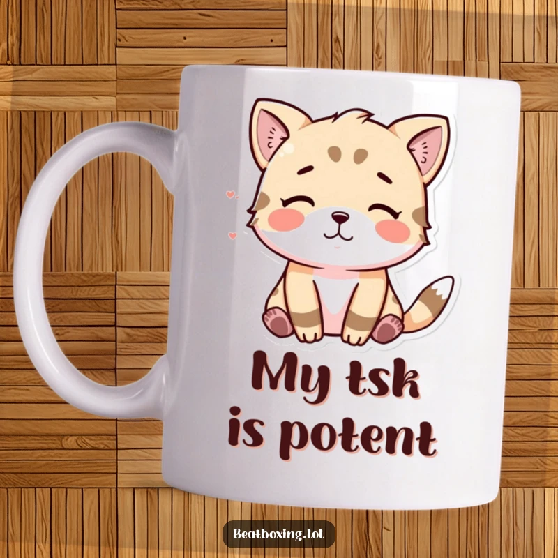 Funny mug showing an animal character visually making a 'tsk' sound, conveying mild disapproval humorously.