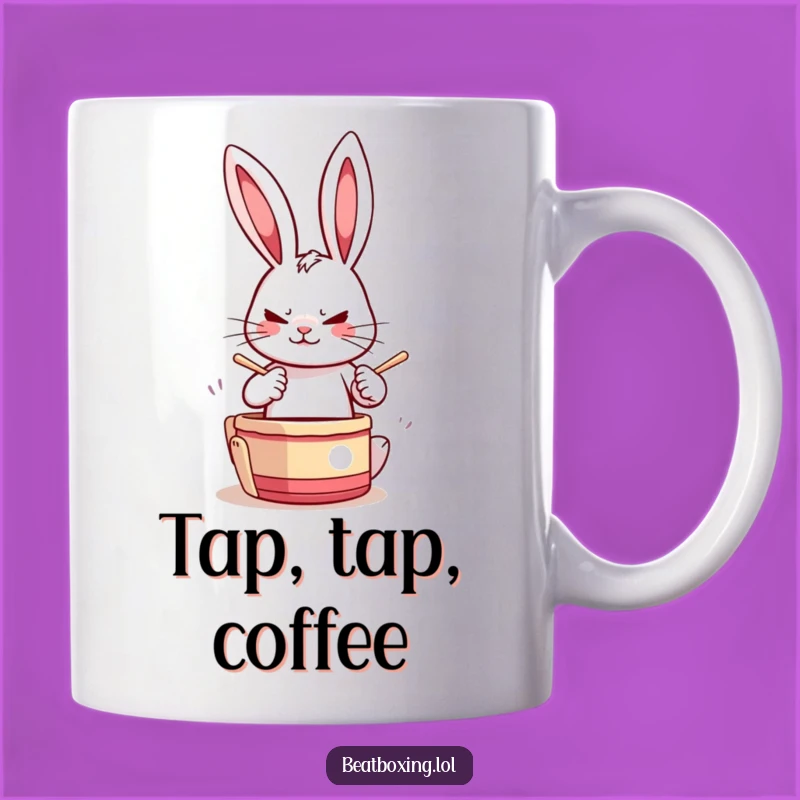 Funny Drumming Rabbit Mug: Tap into Your Energy! A Rhythmic Funny Gift.