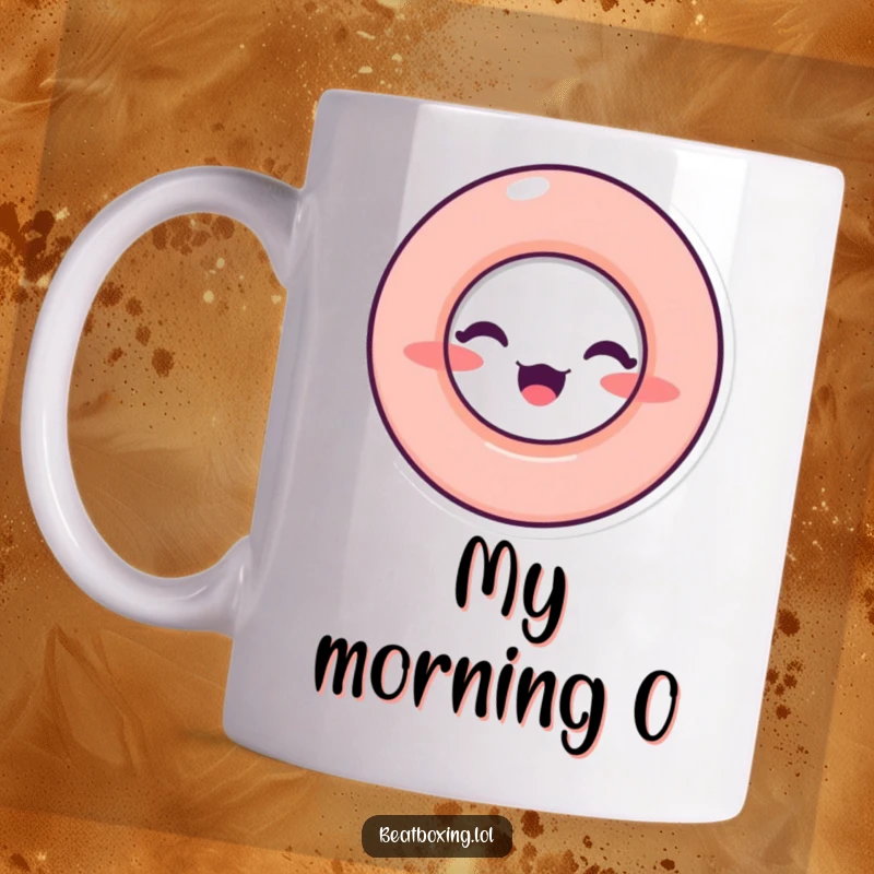 Funny Mug displaying a character with a distinct circular 'O' shaped mouth, clearly conveying the act of making sound or singing.