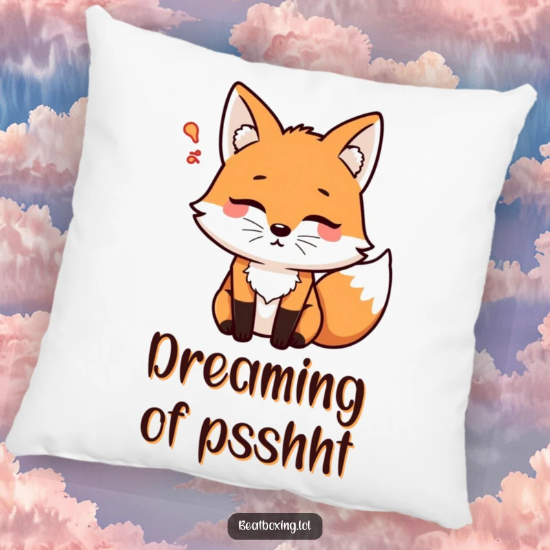 Cozy Funny Psshht Fox Pillow showing a fox character blowing air with a psshht sound, perfect for adding comfort and humor to any couch.