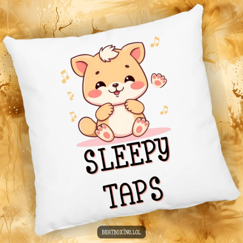 Funny pillow with a cute animal character tapping its paws rhythmically, bringing musical vibes and comfort.