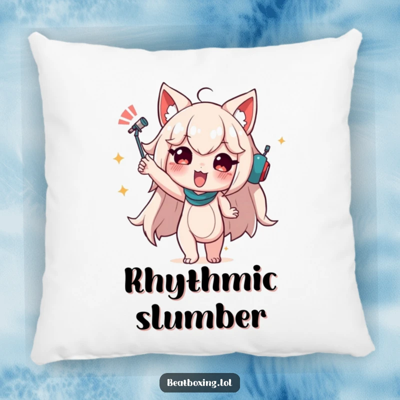 Funny Pillow featuring a character in a dynamic pose that conveys audible rhythm, perfect for adding comfort and humor.