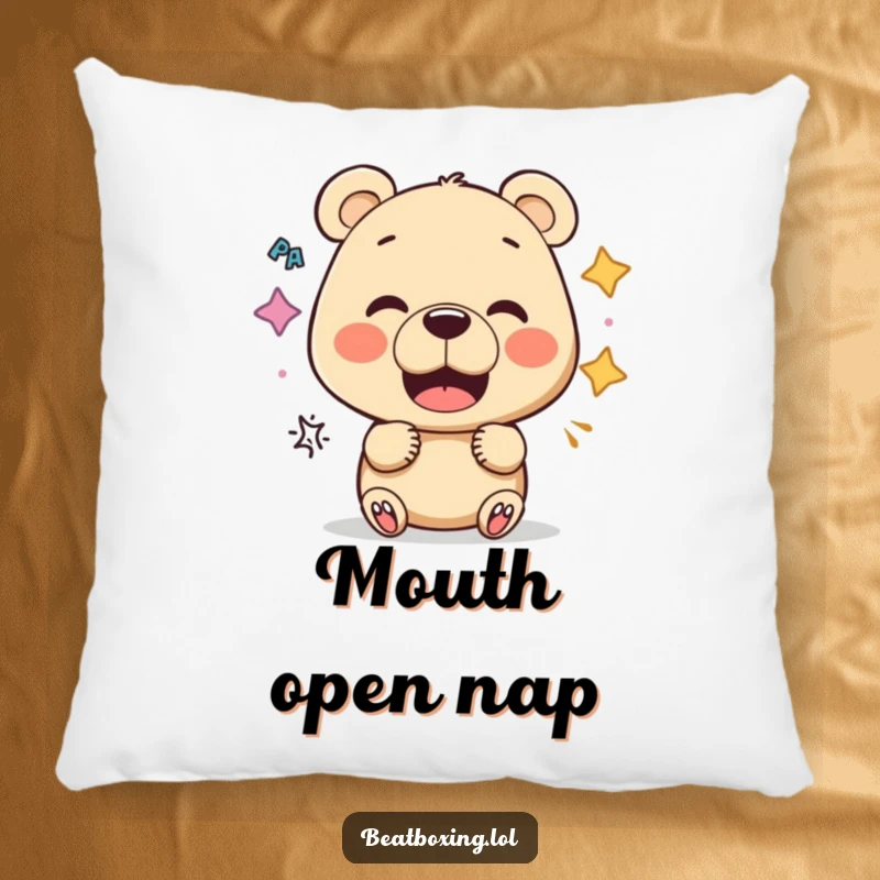 Funny Bear Vocalist Pillow: A soft pillow featuring a curious bear experimenting with mouth shapes for unique sounds.