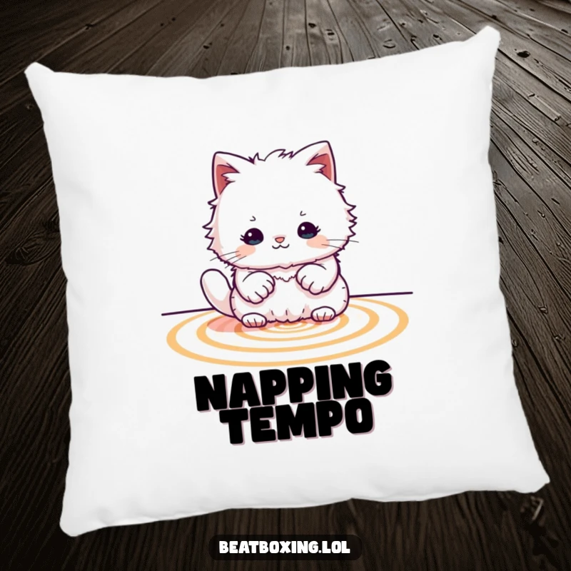 Funny Cat Drummer Pillow: A soft pillow featuring a fluffy cat creating rhythmic patterns with its paws, adding musical comfort.