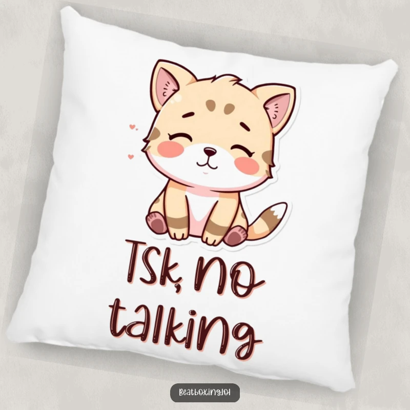 Funny pillow with an animal character visually making a 'tsk' sound, for humorous comfort and decor.