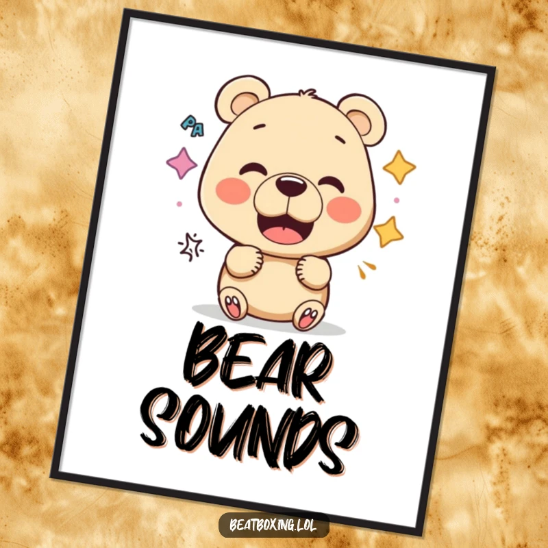 Funny Bear Vocalist Digital Art Print: High-resolution art of a curious bear experimenting with mouth shapes for unique sounds.