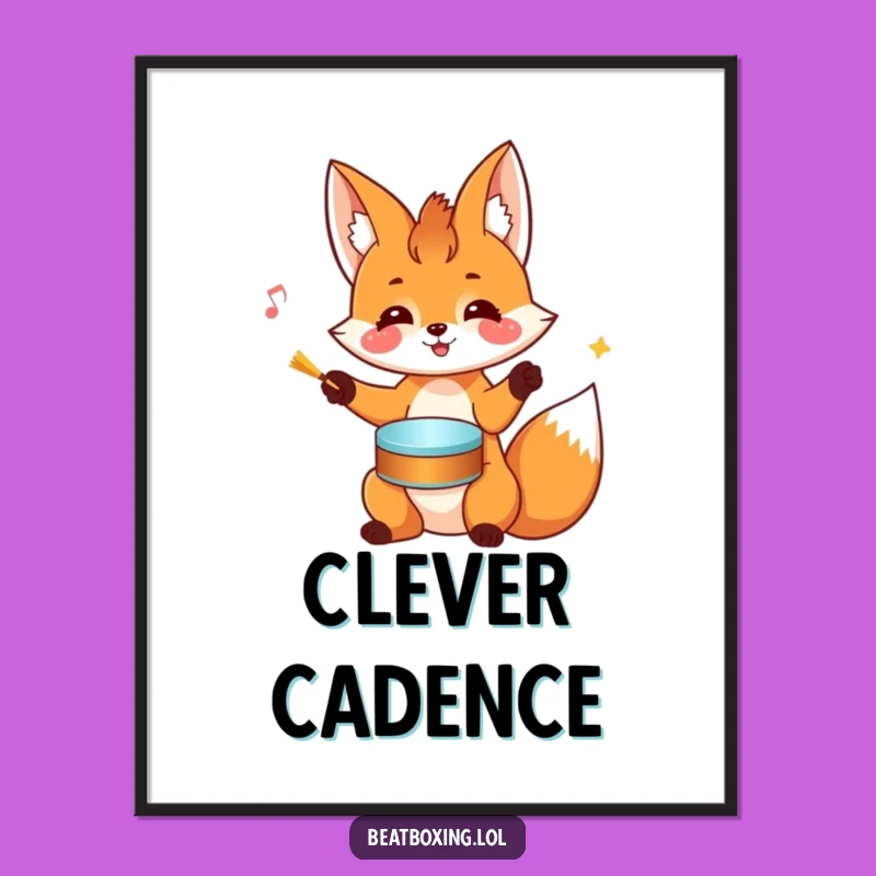 Funny Fox Drumming Digital Art: Cheerful Head Rhythms Wall Decor Gift