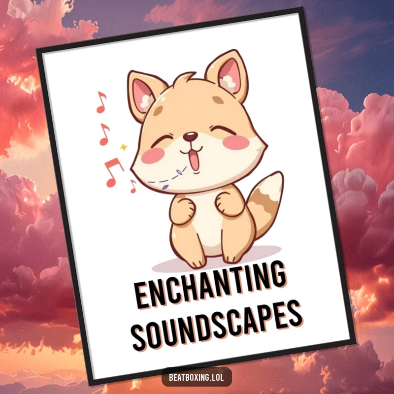 Funny digital art print of a whimsical animal character magically conjuring musical notes from its mouth.