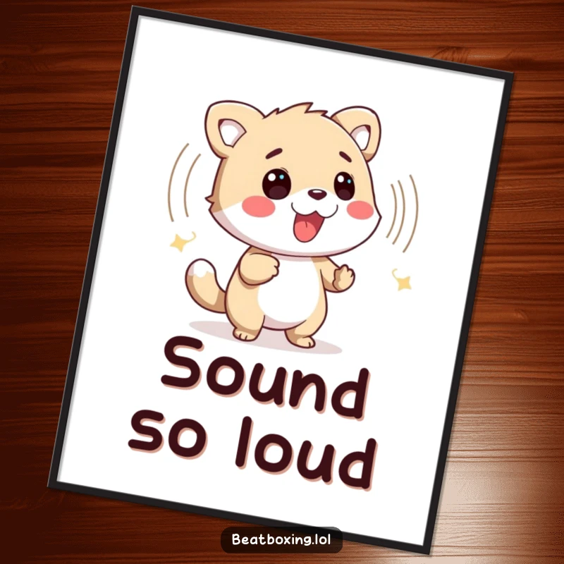 Funny digital art print of a friendly animal character creating a dynamic percussive sound wave, perfect for home.