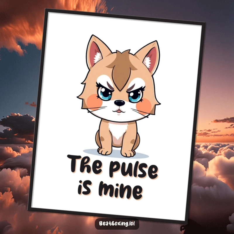 Funny digital art print of an animal character with intense focus on a beat, celebrating the power of music.