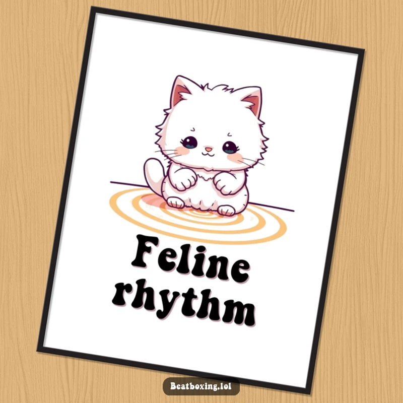 Funny Cat Drummer Digital Art Print: High-resolution art of a fluffy cat creating rhythmic patterns with its paws.