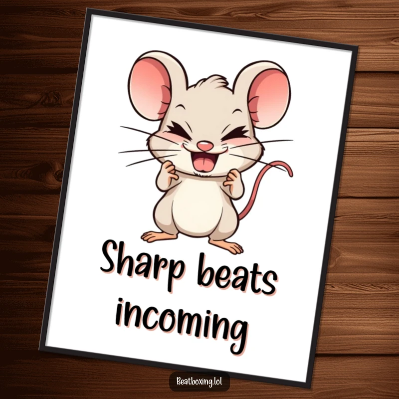 Funny Mouse Beatboxer Digital Art: Mischievous mouse beatboxing, sharp teeth clicks creating beats, instant wall decor.