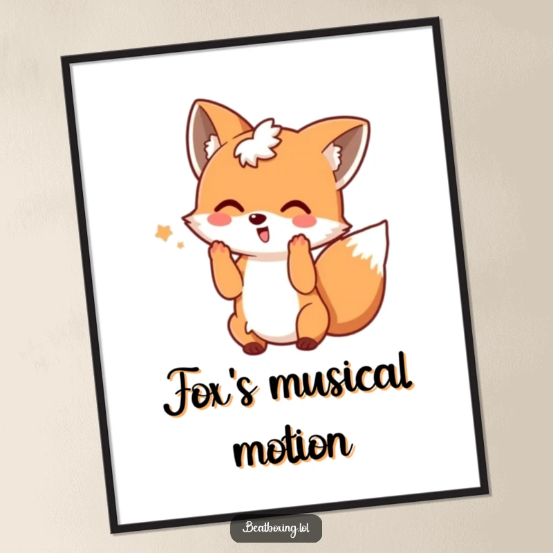 Funny digital art print of a playful fox wagging its tail and making beat motions, perfect for instant rhythmic decor.