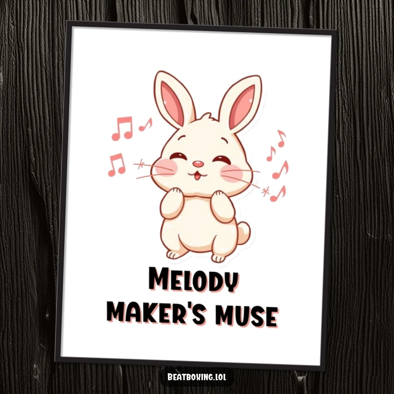 Funny Rabbit Digital Art: An energetic rabbit puffs its cheeks, emitting a stream of musical notes, creating lively, musical wall art.