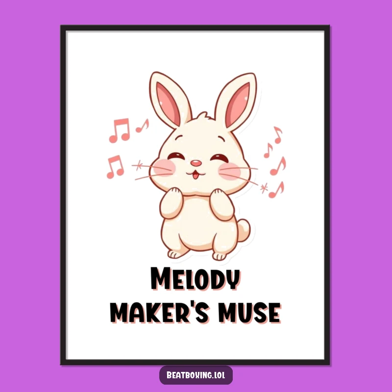 Funny Rabbit Music Digital Art: Energetic Cheek Puffing Wall Decor Gift