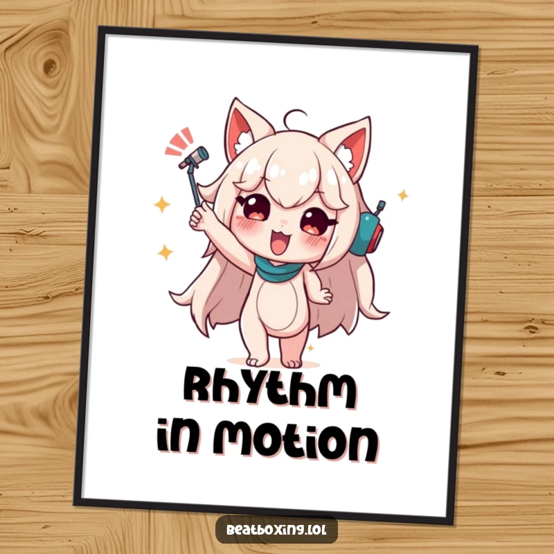 Funny Digital Art Print of a character in a dynamic pose, conveying audible rhythm and musicality, high-resolution download.