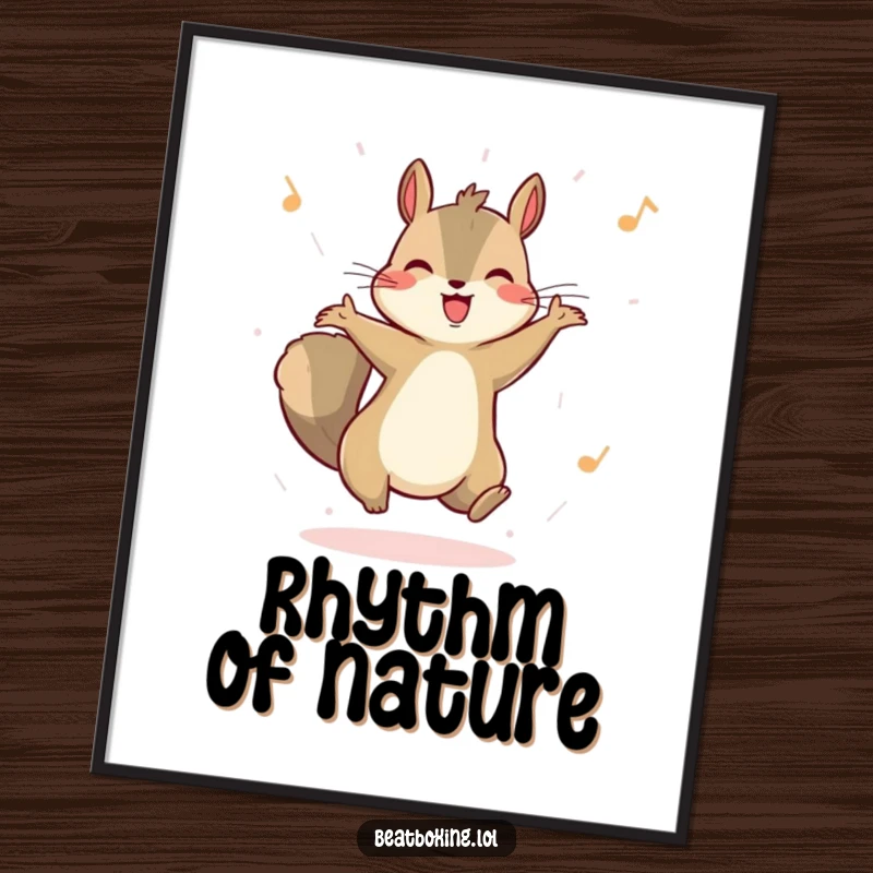 Funny digital art print of a happy squirrel energetically bouncing to an unheard rhythm. Instant download for humorous decor.