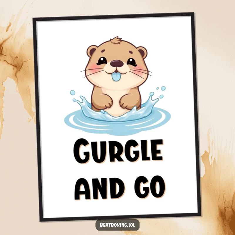 Funny Digital Art Print of a playful otter character splashing water and gurgling, offering instant aquatic humor.