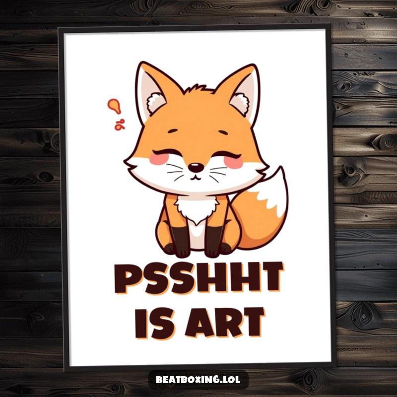 Funny Psshht Fox Digital Art Print featuring a focused fox blowing air rhythmically, creating a psshht sound, for immediate humorous decor.