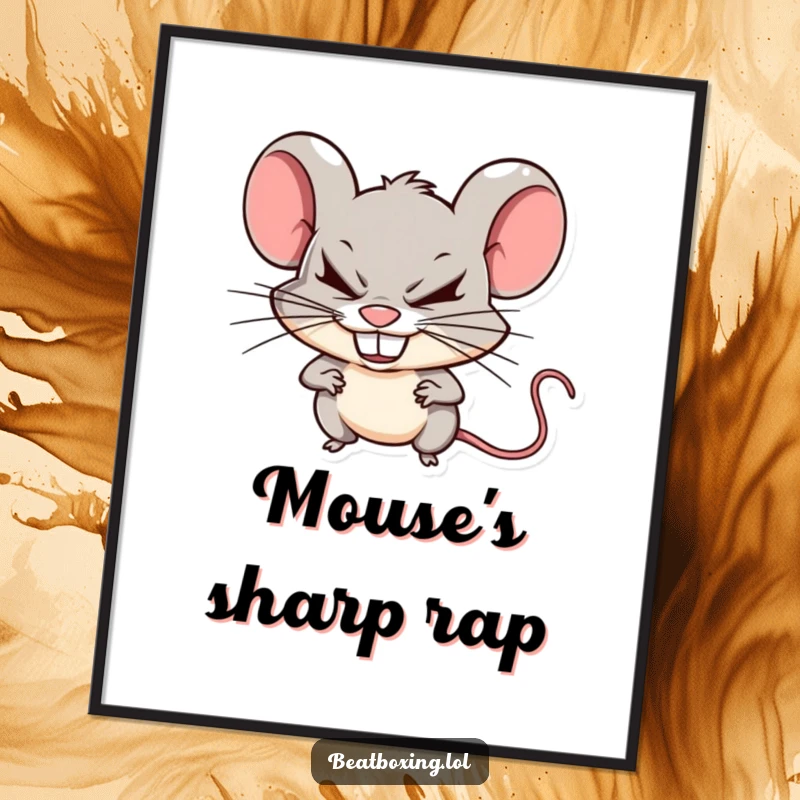 Funny mischievous mouse digital art print of sharp beats created by clicking teeth, a humorous decor piece.