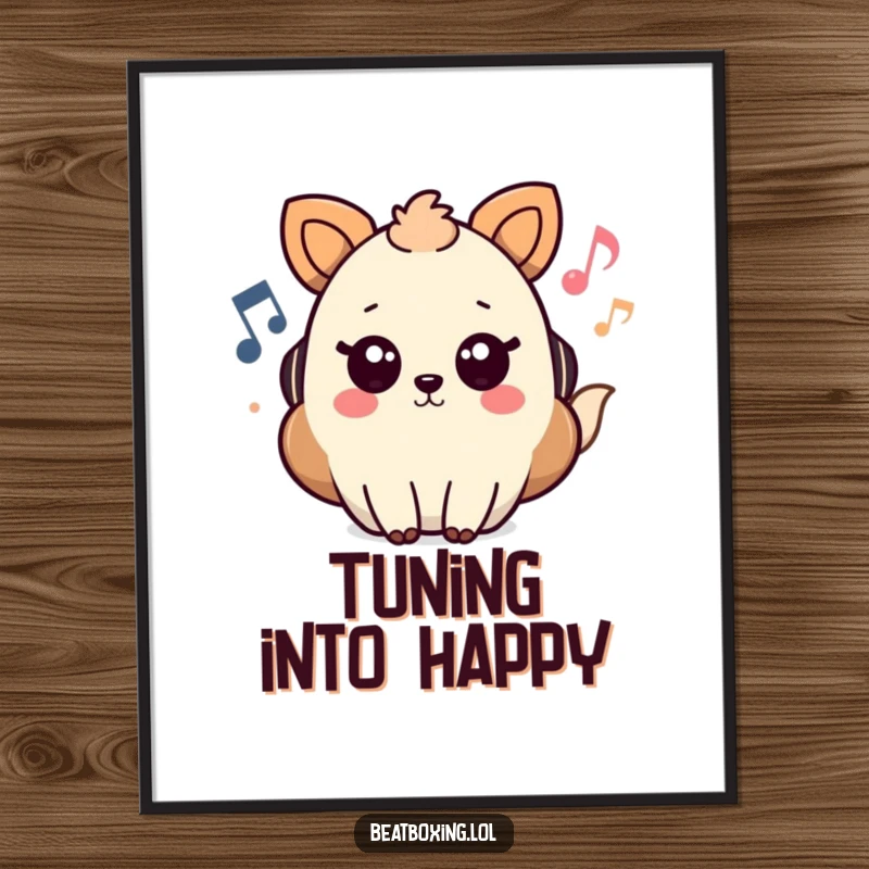 Funny Digital Art Print of an animal character generating musical notes and sound waves, vibrant and full of energy.