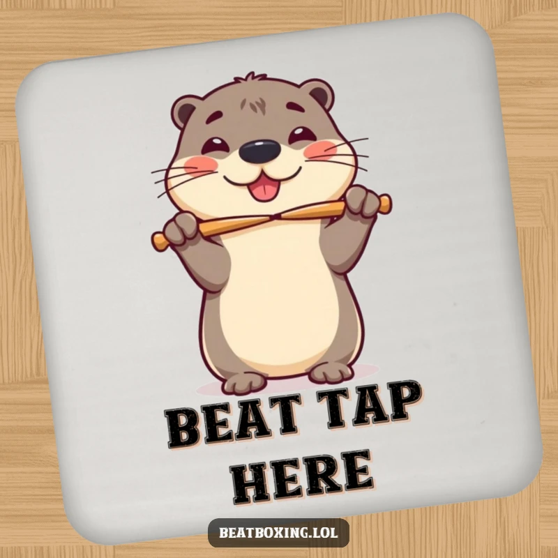 Funny coasters featuring a cheerful otter balancing drumsticks on its nose, adding playful rhythm to surfaces.