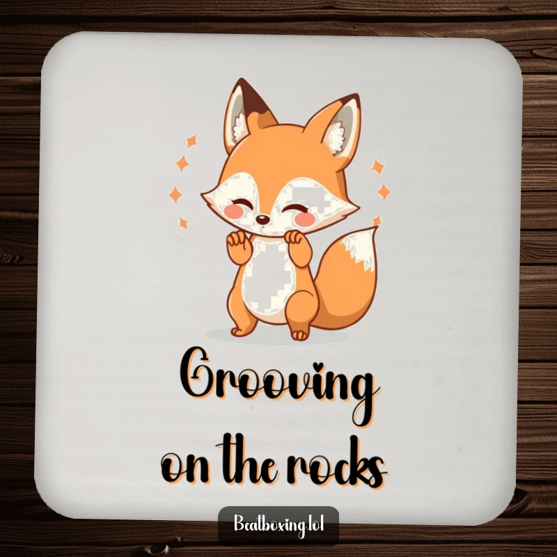 Funny Fox Coaster: A playful fox character tapping its paws rhythmically, creating visual pulses, ideal for drink protection.