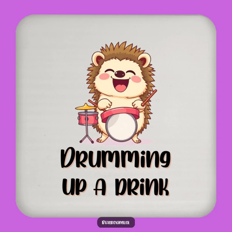 Funny Laughing Hedgehog Drummer Coaster - Protect Surfaces with Beat