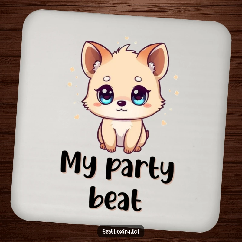 Funny Tiny Animal Coasters: Small animals with bright eyes, visually representing music beats emanating, protecting surfaces with charm.