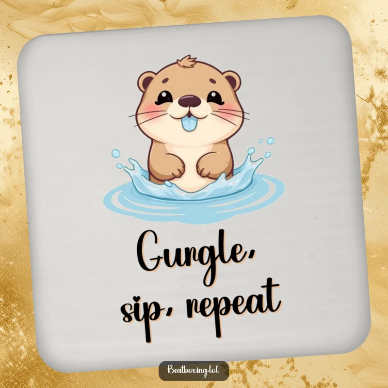 Funny Drink Coaster showing a playful otter character splashing water and gurgling, a humorous and protective accessory.