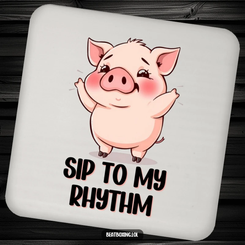 Funny Pig Bass Drop Coasters: Plump pig grunting rhythmically, bass vibrations, protecting surfaces with musical humor.