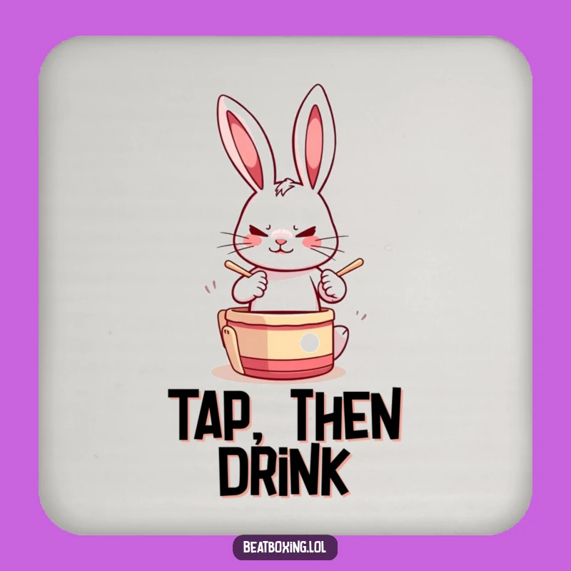 Set of Funny Drumming Rabbit Coasters: Protect Surfaces with Rhythm! A Cool Funny Gift.