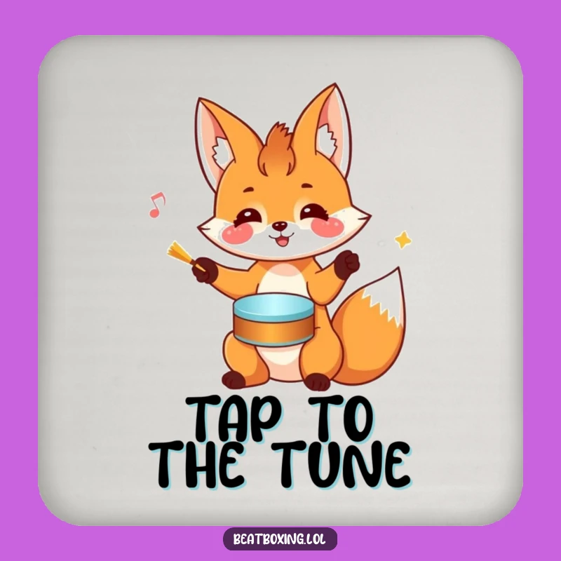 Funny Fox Drumming Coaster: Cheerful Head Rhythms Drink Protector Gift