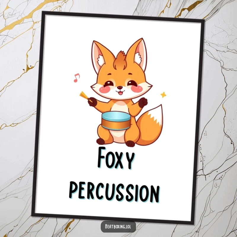 Funny Fox Poster: A cheerful fox rhythmically drums on its head with its paws, creating a comical and visually engaging piece.