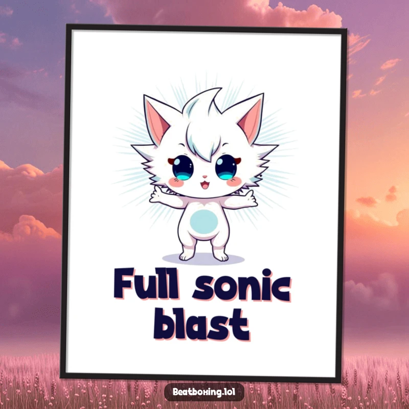 Funny Poster Art of a character striking an energetic pose, radiating powerful sonic vibrations, ideal for dynamic wall decor.