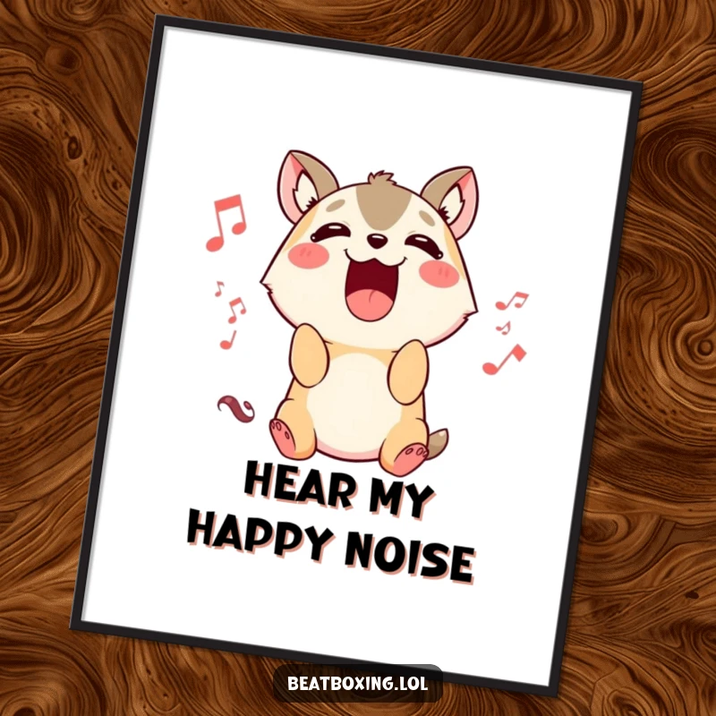 Funny Animal Sound Poster: A cute animal character emits rhythmic sounds with its mouth open, offering musical humor.