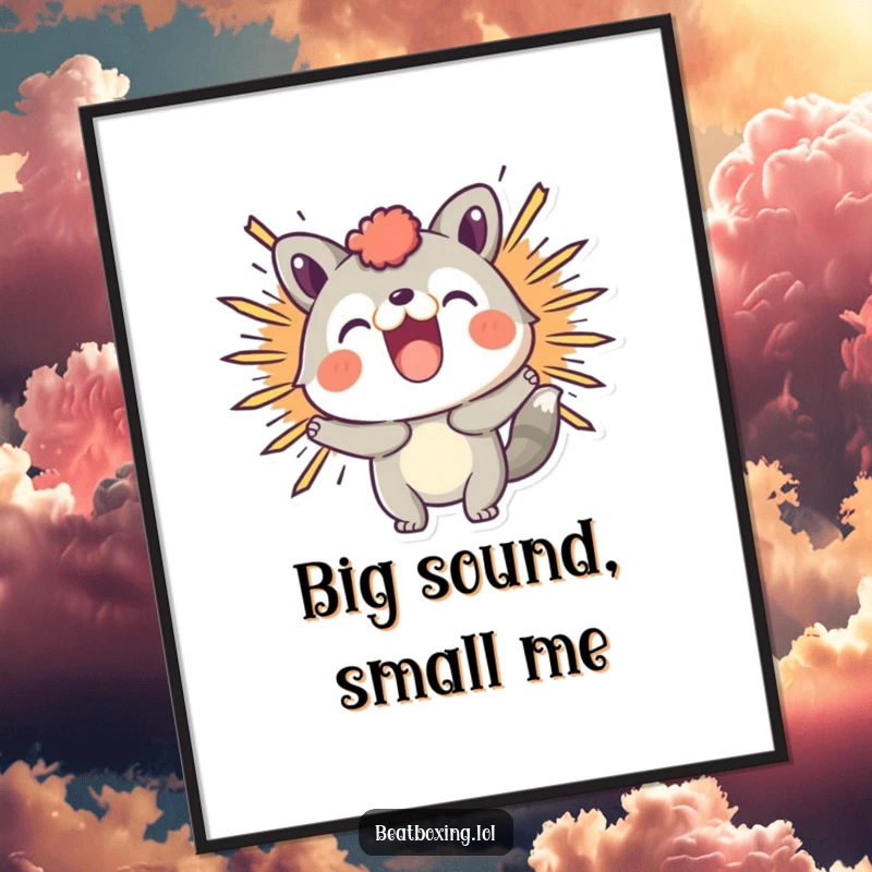 Funny poster artwork of a playful animal character creating a visual 'BOOM' sound effect with energetic intensity.