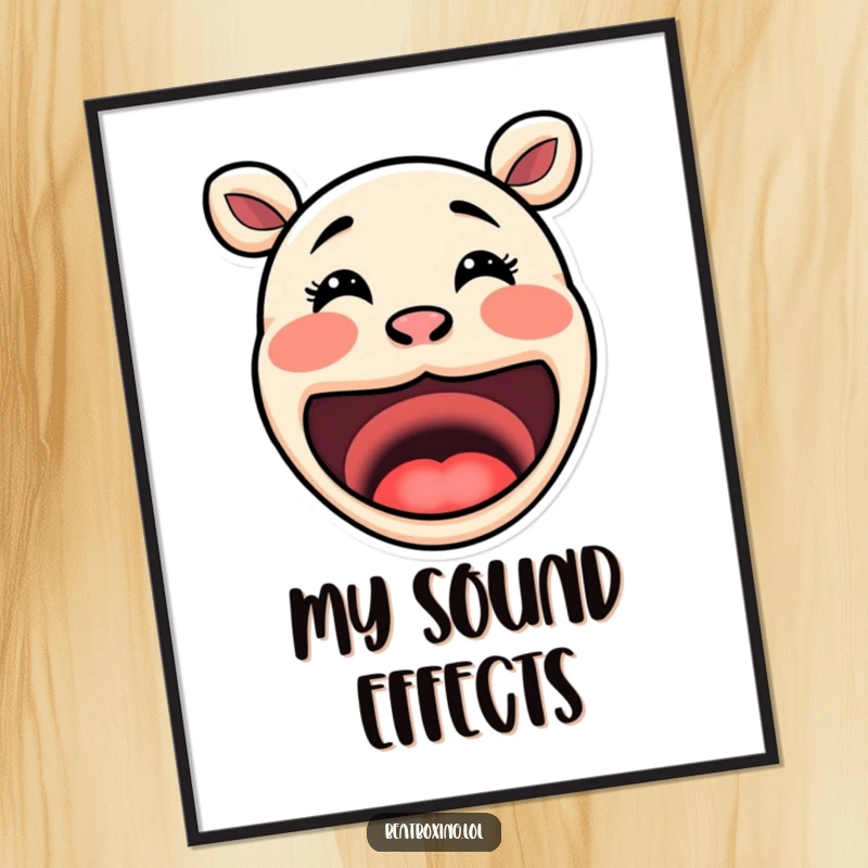 Funny Mouth Poster: Adorable exaggerated mouth shapes forming distinct, humorous sound visuals, creating a vibrant wall display.